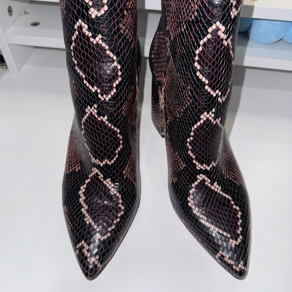 Vince Camuto • brown snakeskin block heel bootie! - Picture 2 of 6
